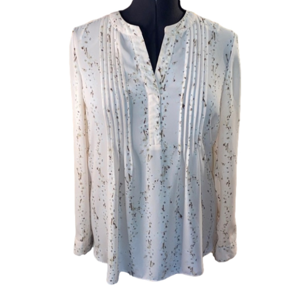 ALFRED Sung Women’s White  Floral Long Sleeve Blouse (Size Small)
